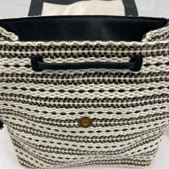 Kate Spade New York Black Leather & Woven Straw Backpack Purse - Picture 11 of 13